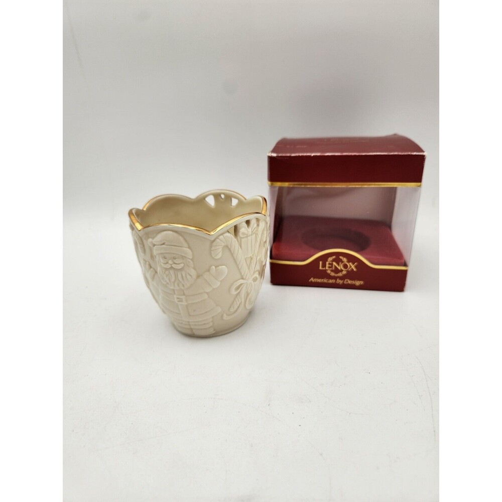 Lenox Merry Lights Santa Candy Cane Votive Tea Light Candle Holder Christmas‎ 3”